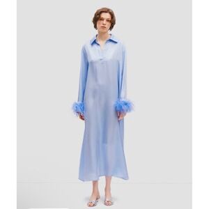 Sleeper Luna Maxi Dress with Detachable Feather Cuffs – Blue XS NWT